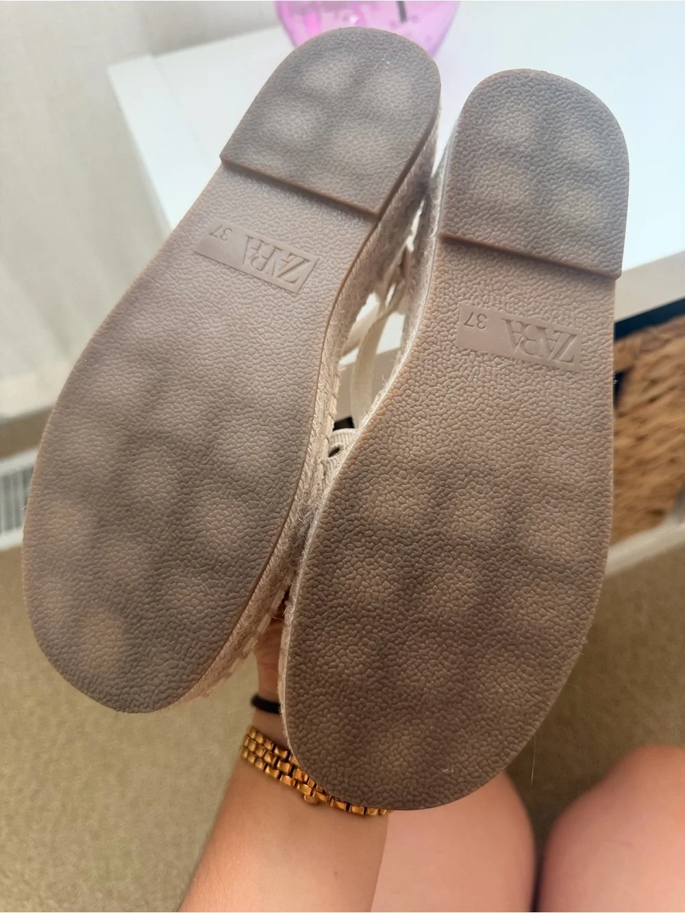 Zara Cream Espadrille Wedge Sandals